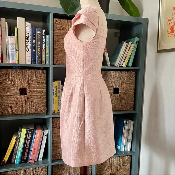 HALSTON Heritage Blush Pink Jacquard Dress w/ Cap Sleeves - Size 4 - Picture 5 of 10